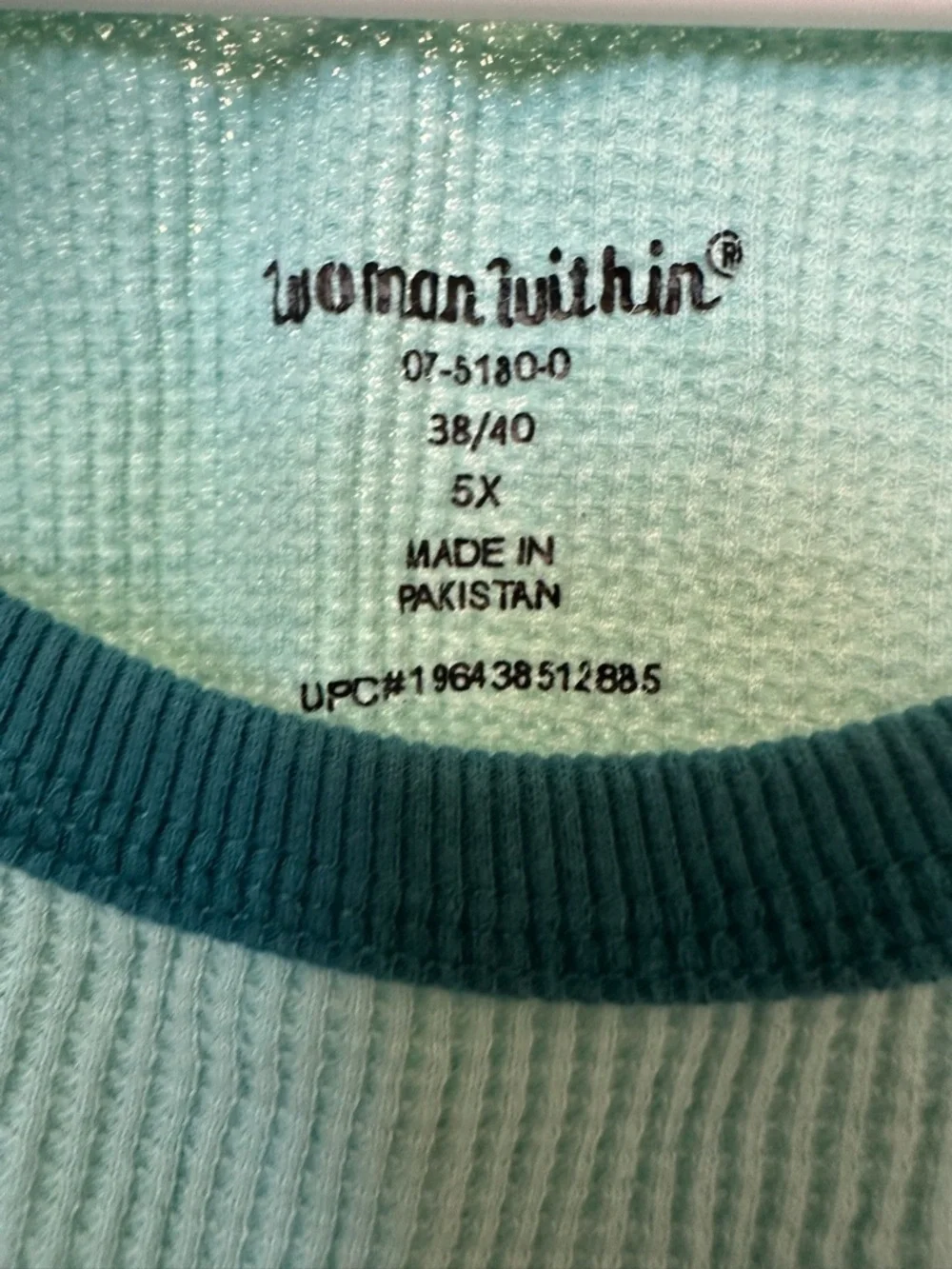 Woman Within long-sleeve teal and blue colorblock waffle knit top size 5X - Picture 2 of 4